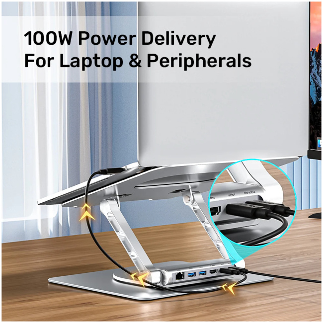Unitek Laptop Stand with USB Hub 4K30Hz HDMI + FE Lan + PD100W D1109B - Image 6
