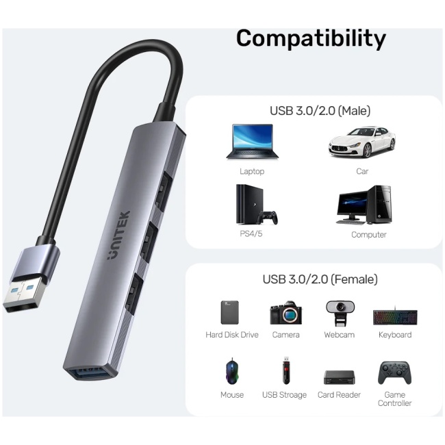 Unitek USB-A Hub 4port 3xUSB2.0 1xUSB3.0 H1208A - Image 5