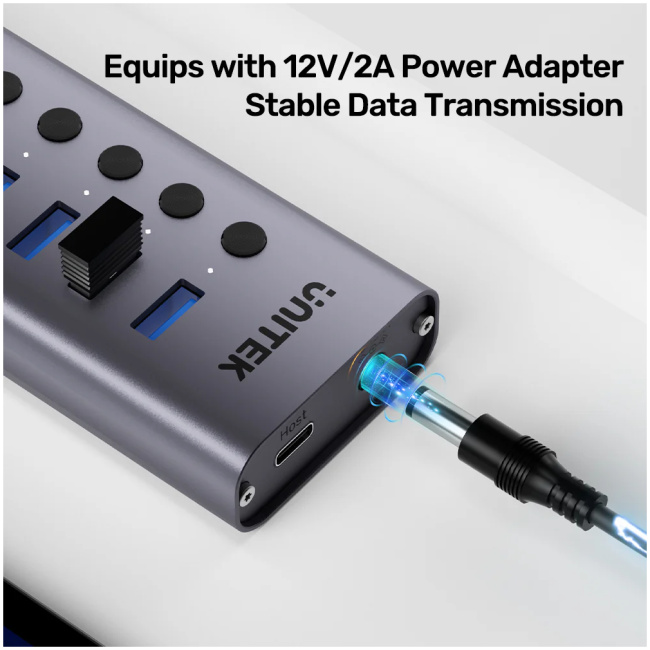 Unitek USB-C Hub 7xUSB-A Power Switch 12V2A H1314A - Image 5