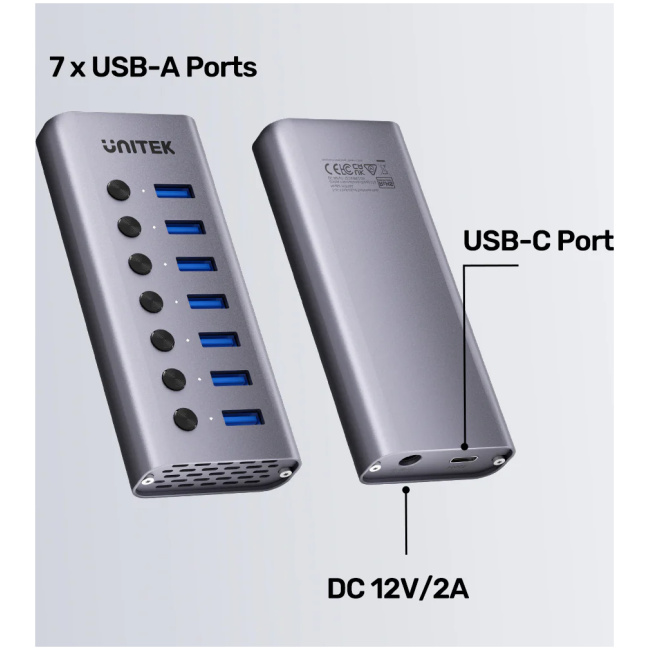 Unitek USB-C Hub 7xUSB-A Power Switch 12V2A H1314A - Image 8