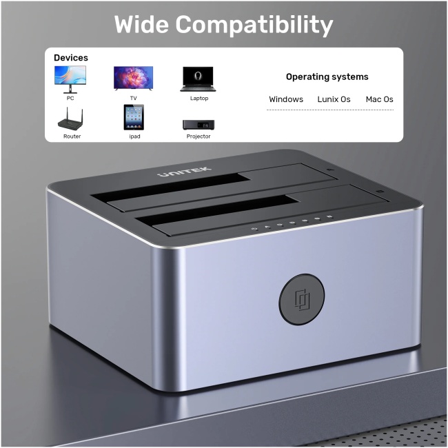 Unitek Y-3027 USB-C 3.1 10Gbps SATA6G Dual Bay Aluminium HDD Docking Station (Silver) - Image 6