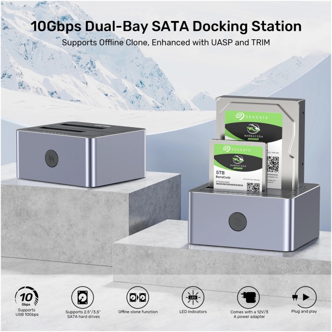 Unitek Y-3027 USB-C 3.1 10Gbps SATA6G Dual Bay Aluminium HDD Docking Station (Silver) - Image 10