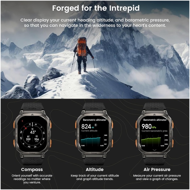 Kospet TANK M3 ULTRA Rugged Smartwatch GPS Silicone Black - Image 4