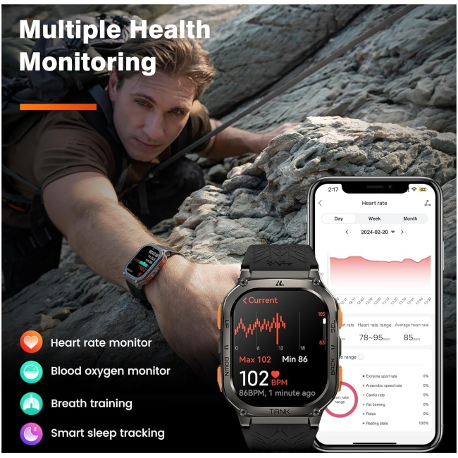 Kospet TANK M3 ULTRA Rugged Smartwatch GPS Silicone Black - Image 6