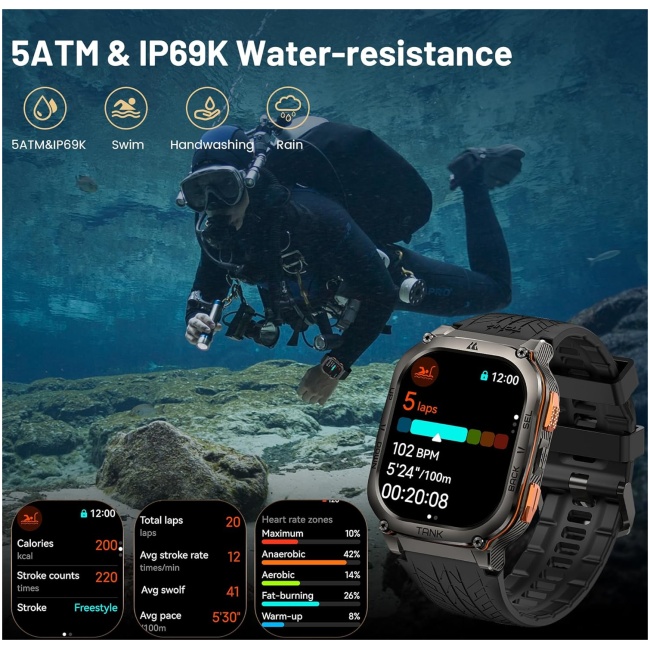 Kospet TANK M3 ULTRA Rugged Smartwatch GPS Silicone Black - Image 7
