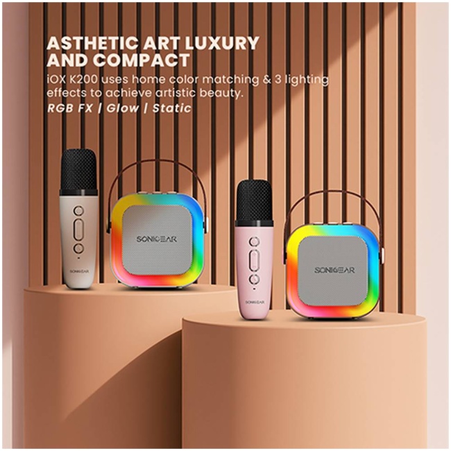 SonicGear IOX K200 Karaoke Portable Speaker BT & Wireless Mic Pink - Image 3