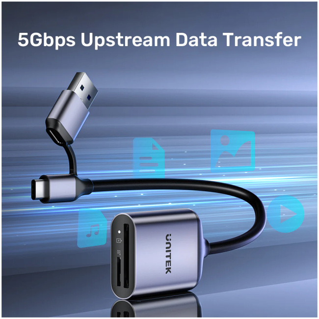 Unitek R1018E Super Fast Card Reader Up to 312mb/s USB-A/C Supports SD/MicroSD - Image 5