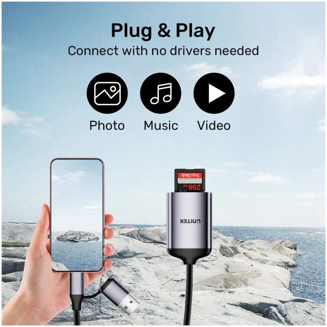 Unitek R1018E Super Fast Card Reader Up to 312mb/s USB-A/C Supports SD/MicroSD - Image 7