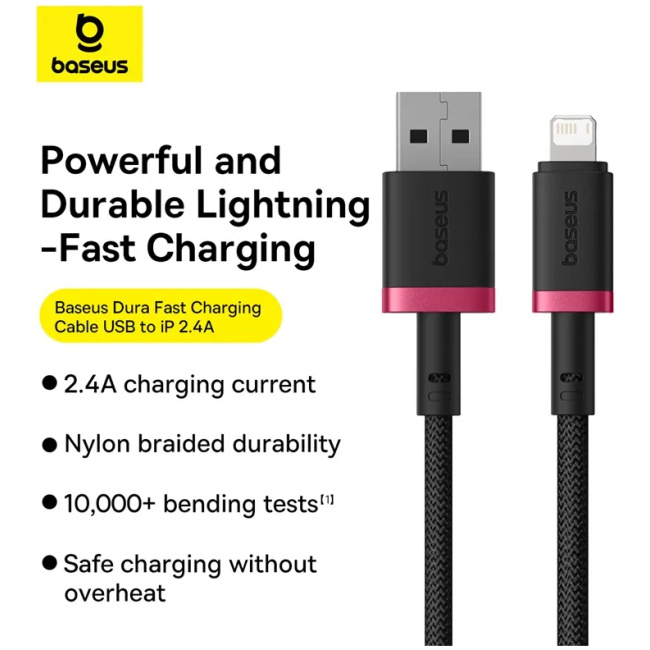 Baseus Cable Lightning to USB-A Dura Series Braided 1.0m Black-Red - Image 2