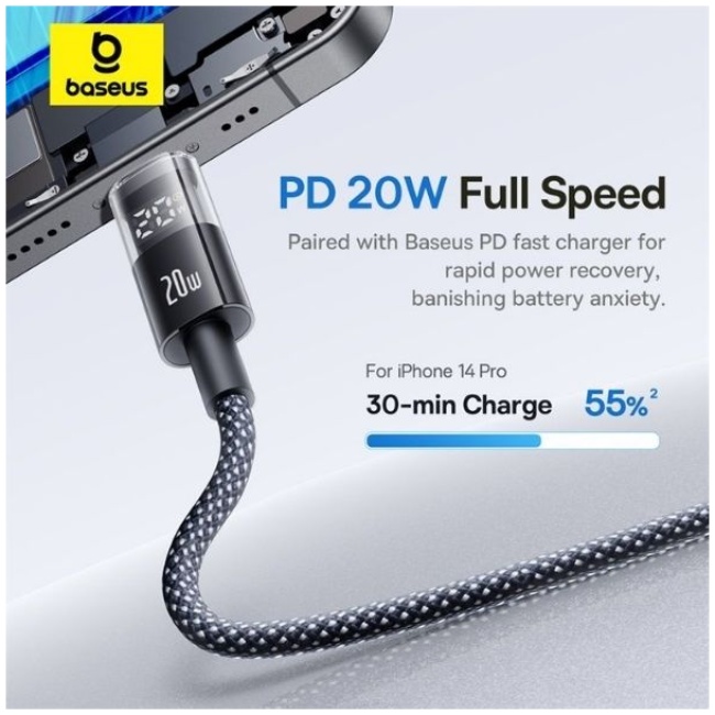 Baseus Cable Lightning to USB-C Display 2 Series Braided 20W 2.0m Black - Image 2