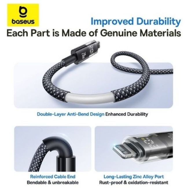 Baseus Cable Lightning to USB-C Display 2 Series Braided 20W 2.0m Black - Image 4