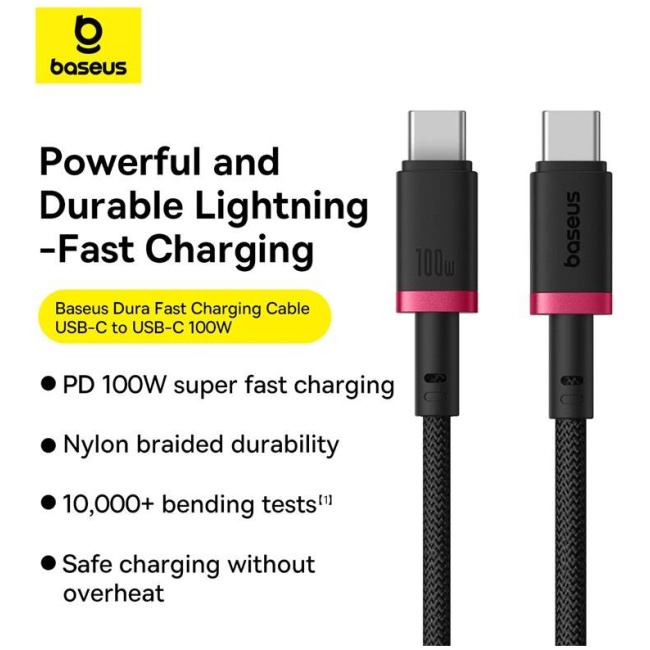 Baseus Cable USB-C to USB-C Dura Braided 1.0m 100W Black+Red - Image 6