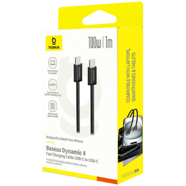 Baseus Cable USB-C to USB-C Dynamic 4 Series Braided 100W 1.0m Black - Image 4