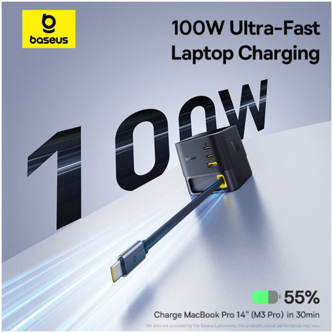 Baseus Charger Desktop 100W 3C+U SUPER GAN Retractable Cable 100W EU - Image 2