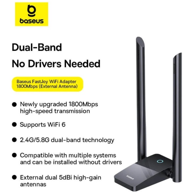 Baseus IT WiFi Adapter 1800Mbps External Antenna FastJoy - Image 2