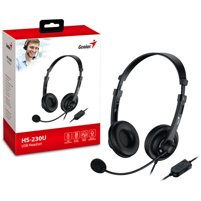 Genius Headset USB-A InLine Control SoftEar Cups HS-230U - Image 4