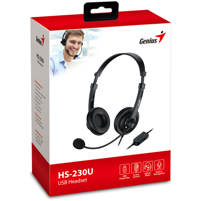 Genius Headset USB-A InLine Control SoftEar Cups HS-230U - Image 5