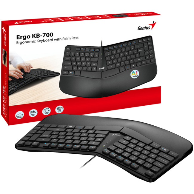 Genius Keyboard Wired Ergonomic + Palm Rest KB-700 English - Image 3