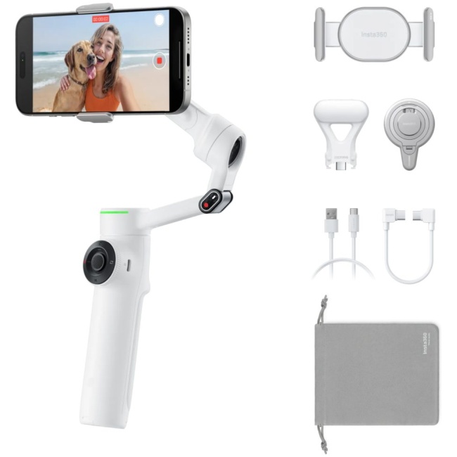 Insta360 Flow 2 Pro Creator Bundle (White) A.I. Powered Gimbal Stabilizer for Smartphone