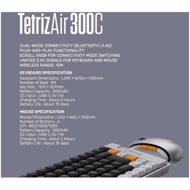 Alcatroz Keyboard & Mouse 2.4G+BT Combo 84K Tetriz Air 300C Winter White - Image 8