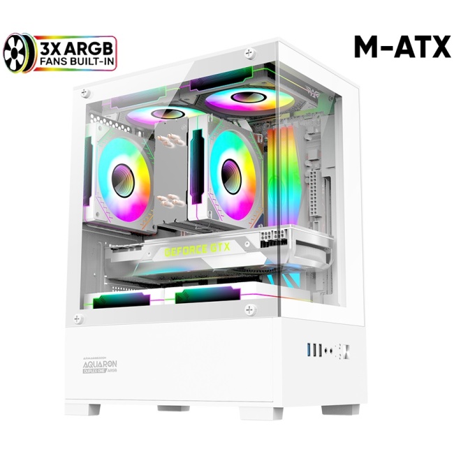 Armaggeddon Gaming Case M-ATX AQUARON Duplex ONE White + 3xARGB (Bottom USB) - Image 2