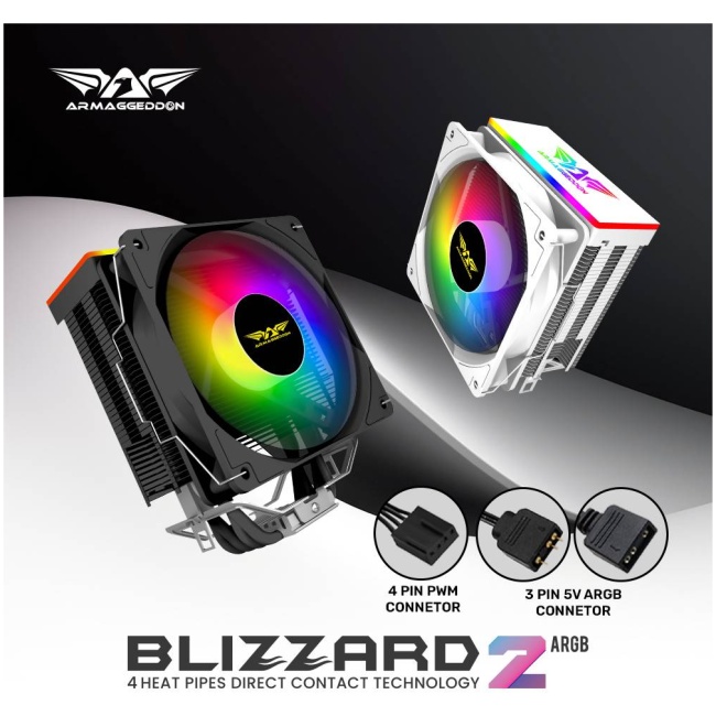 Armaggeddon Gaming Cooling CPU Silent RGB Fan 4-Pipe BLIZZARD 2 White - Image 2