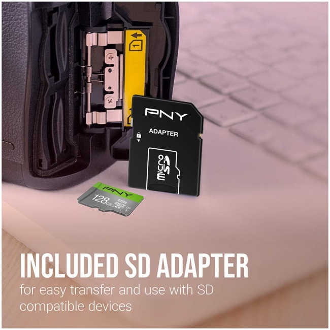 PNY Flash Memory MicroSD Card Elite with SD Adapter 128GB Class 10 UHS-I U1 - Image 3