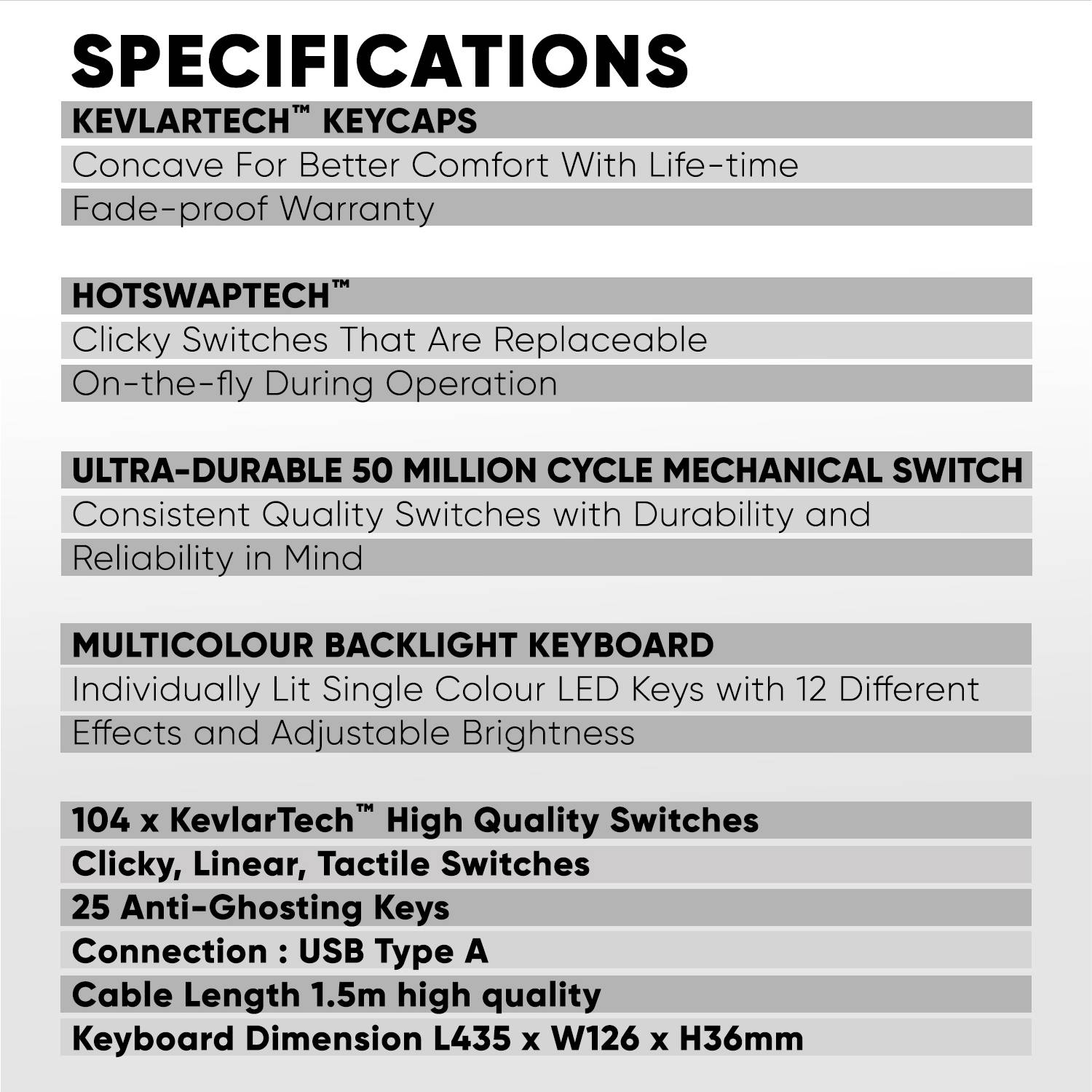 Armaggeddon MKA-7C Black Mechanical Gaming Keyboard 104 Keys Linear Red ...