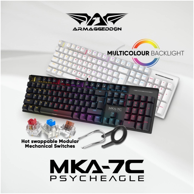 Armaggeddon MKA-7C White Mechanical Gaming Keyboard 104 Keys Clicky Blue Keys - Image 10