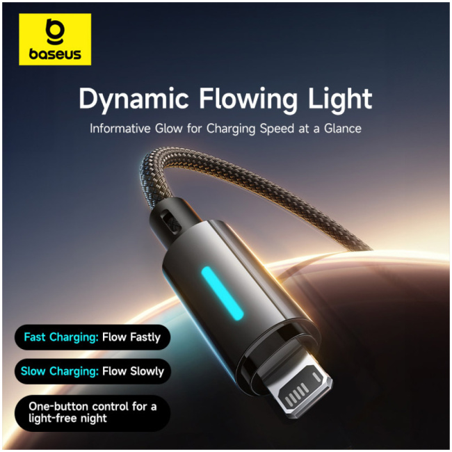 Baseus Cable Lightning to USB-A Lit Button Series 1m Cosmic Black - Image 4