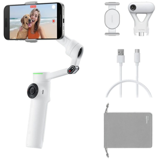 Insta360 Flow 2 AI Tracker Bundle White - A.I. Powered Gimbal Stabilzer for Smartphone