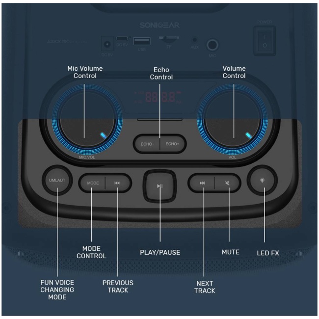 SonicGear AudioXPro800HD 2 x 8'' Portable Karaoke Speaker with Voice Changer & 2 x Wireless Microphones included - Image 13