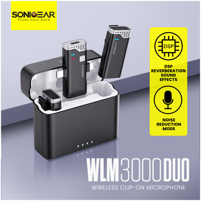 SonicGear WLM3000 DUO USB-C & Lightning Receiver to 2x Lavalier ClipOn Microphones - Image 2