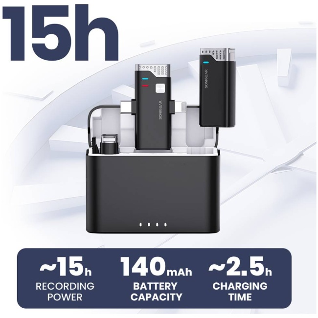 SonicGear WLM3000 DUO USB-C & Lightning Receiver to 2x Lavalier ClipOn Microphones - Image 11