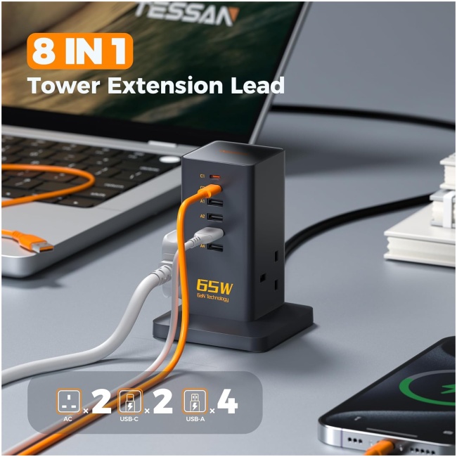 Tessan 2 Gang Extension  4 USB-A 2 USB C 2m 13A TS-FS02UK00 - Image 2