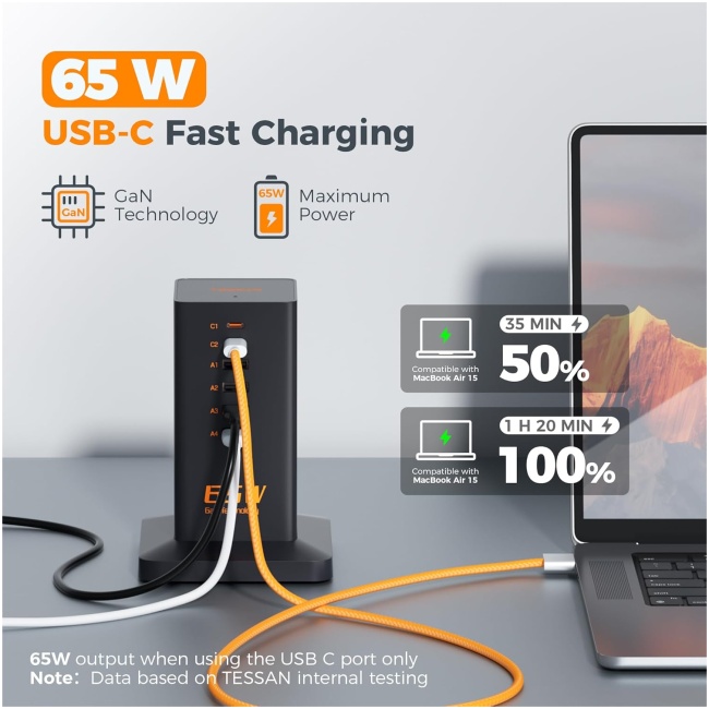 Tessan 2 Gang Extension  4 USB-A 2 USB C 2m 13A TS-FS02UK00 - Image 3