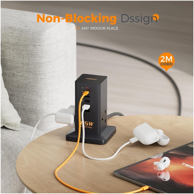 Tessan 2 Gang Extension  4 USB-A 2 USB C 2m 13A TS-FS02UK00 - Image 6