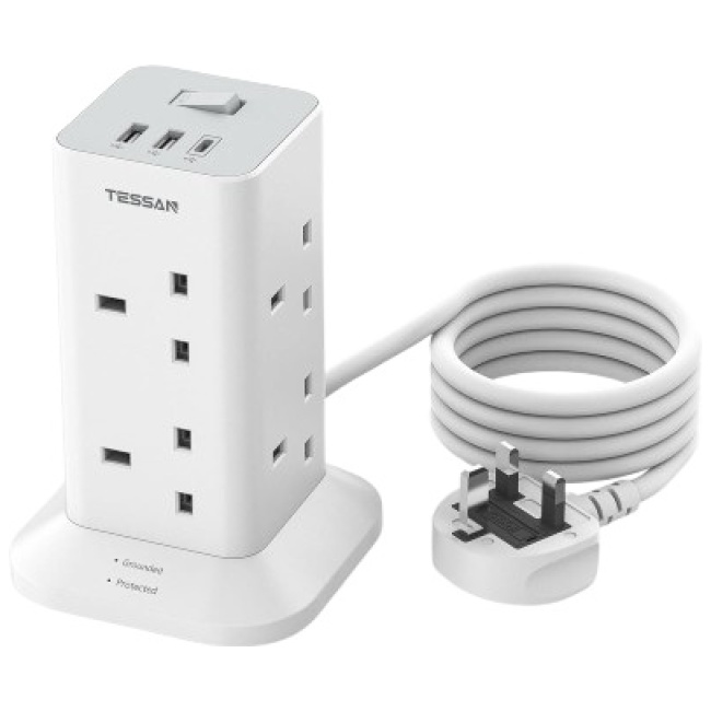 Tessan 8-Gang Extension 2 USB-A USB C 2m 13A TPS03-UK-C