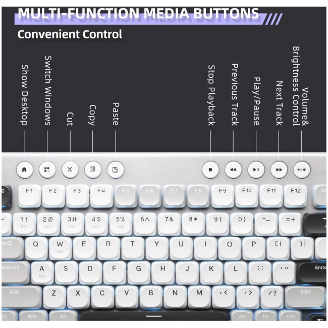 Thunderobot K96 Office Mechanical Keyboard Trimode 2.4GHz-BT-USBC 96 Red Switch Keys - Image 10