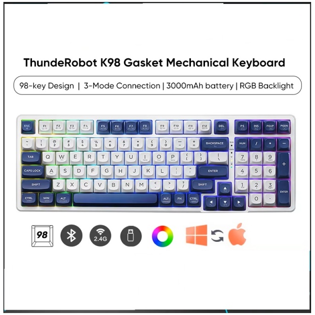 Thunderobot K98 GASKET Mechanical Keyboard Trimode 2.4GHz-BT-USBC 99 Red Switch Keys - Image 2