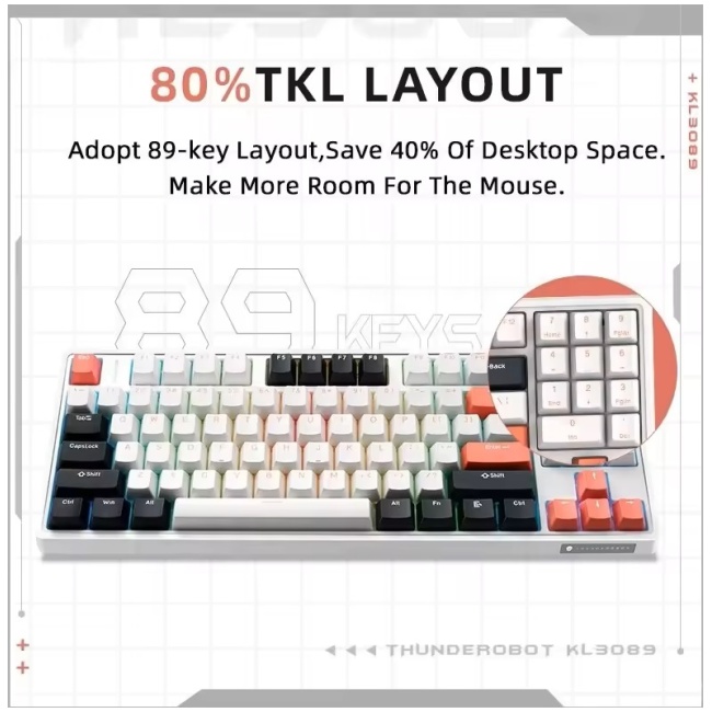 Thunderobot KG3089 White Mechanical Gaming Keyboard 89 Red Switch Keys - Image 2