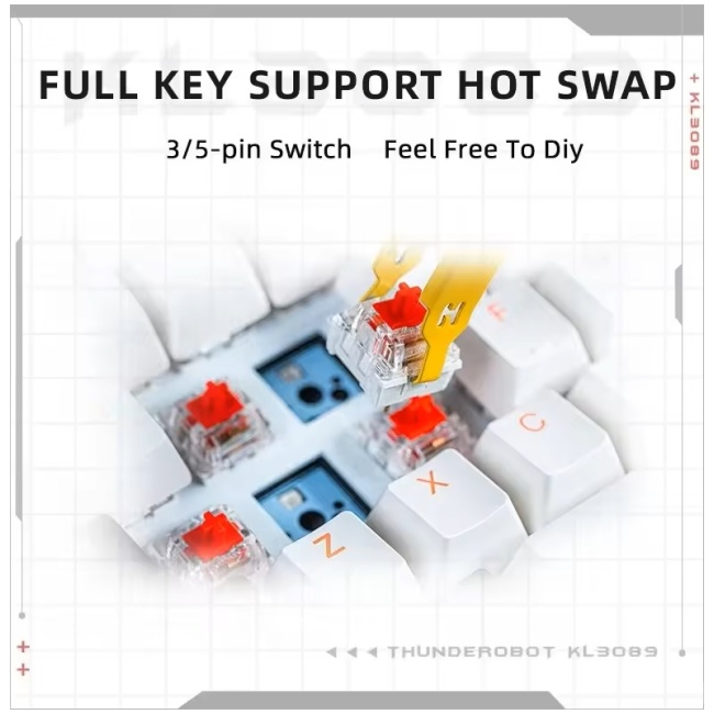 Thunderobot KG3089 White Mechanical Gaming Keyboard 89 Red Switch Keys - Image 4