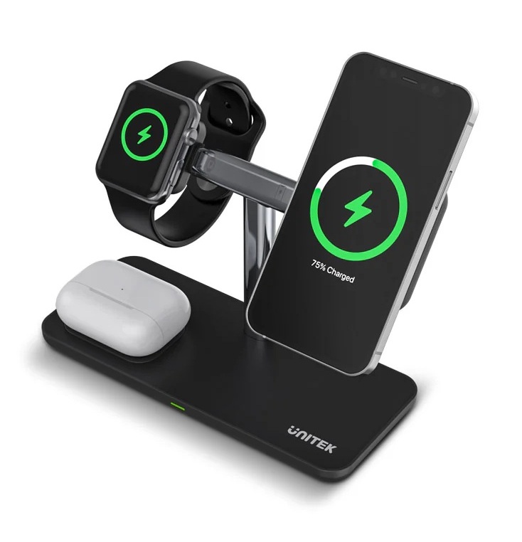Unitek MagMighty TRI 3in1 Magnetic Wireless Charger Dividable Stand for iPhone-Watch-Airpods P1212A Unitek MagMighty TRI 3in1 Magnetic Wireless Charger Dividable Stand for iPhone-Watch-Airpods P1212A - Image 1