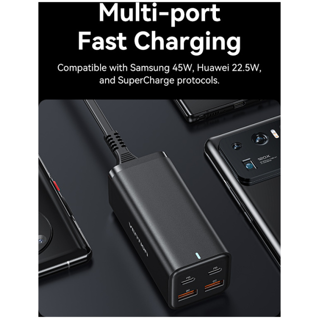 Vention Charger Desktop Station 100W 2xC 2xA+240W Cable Black FBSBG-UK - Image 11