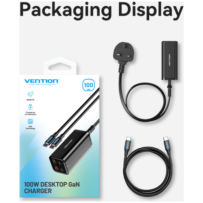 Vention Charger Desktop Station 100W 2xC 2xA+240W Cable Black FBSBG-UK - Image 16