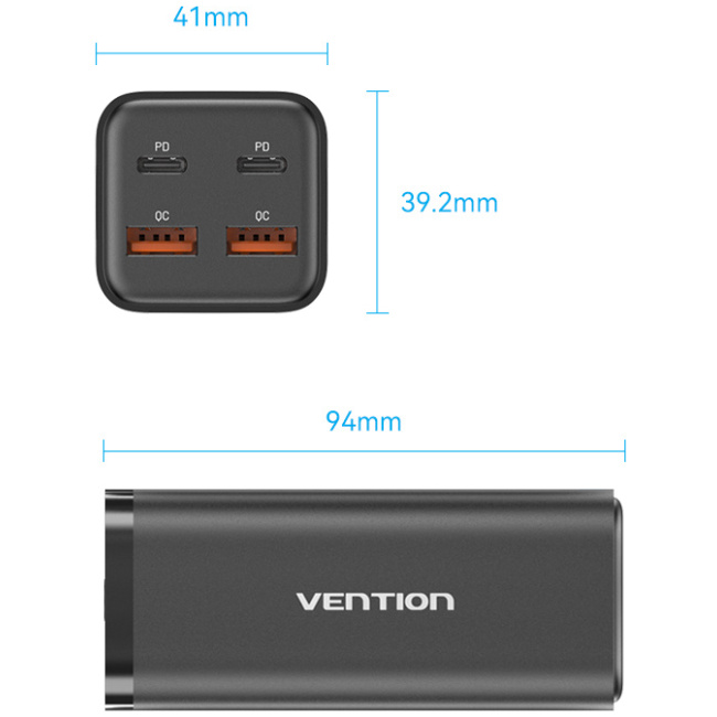 Vention Charger Desktop Station 100W 2xC 2xA+240W Cable Black FBSBG-UK - Image 3