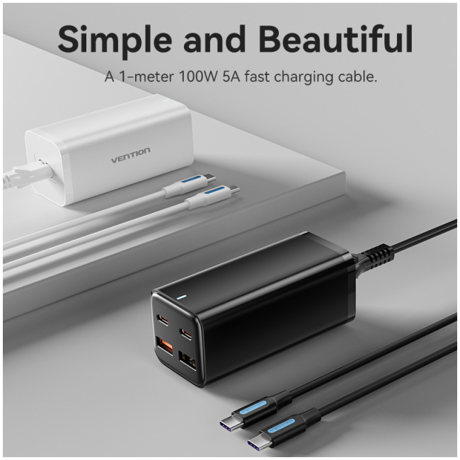 Vention Charger Desktop Station 100W 2xC 2xA+240W Cable Black FBSBG-UK - Image 5