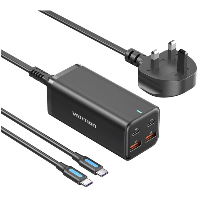 Vention Charger Desktop Station 100W 2xC 2xA+240W Cable Black FBSBG-UK