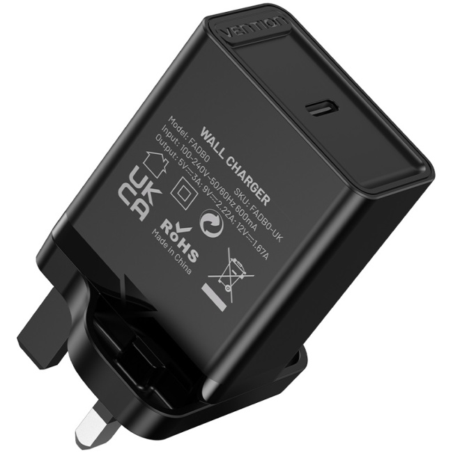 Vention Charger Wall 20W 1xUSBC Black FADB0-UK - Image 2