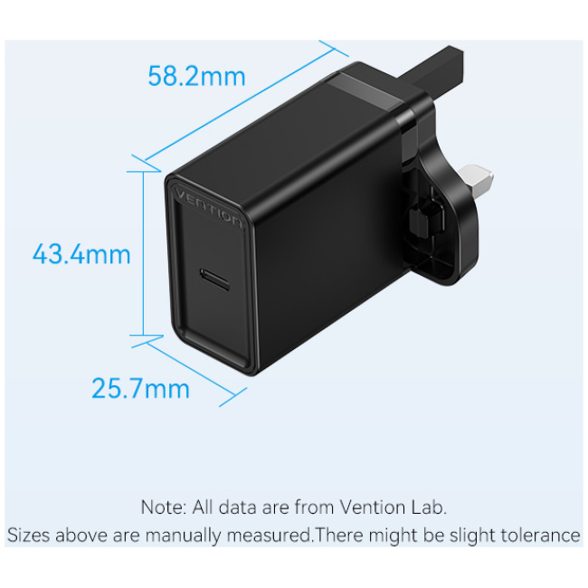 Vention Charger Wall 20W 1xUSBC Black FADB0-UK - Image 3